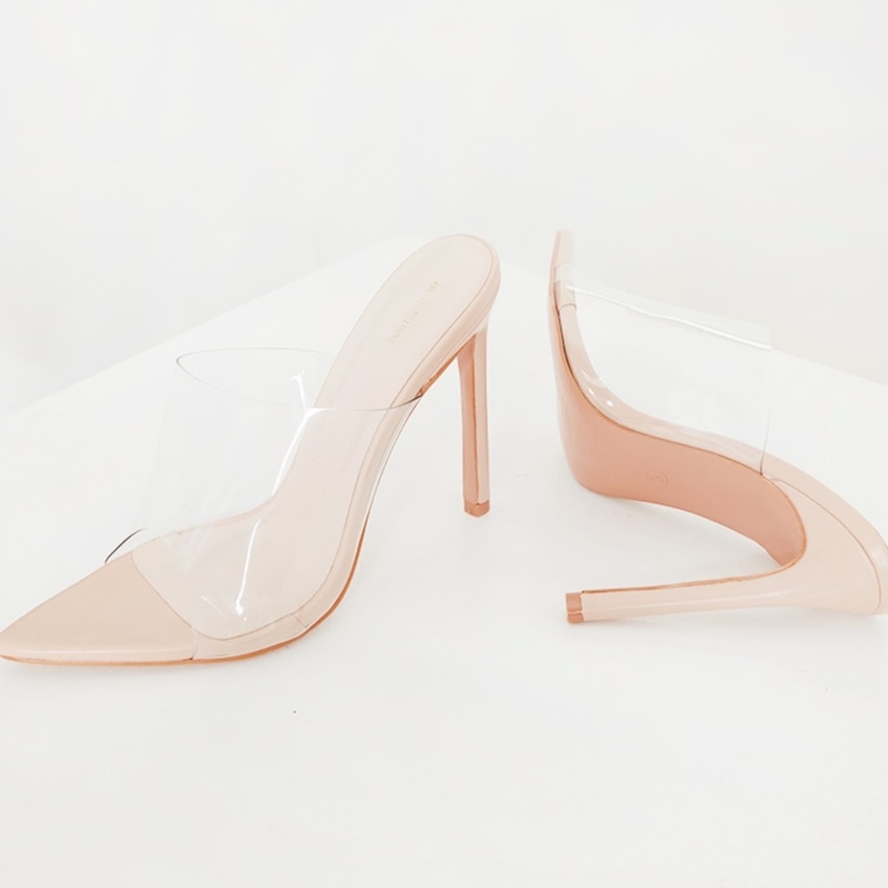 NUDE CLEAR STRAP PU POINT TOE HIGH HEELS